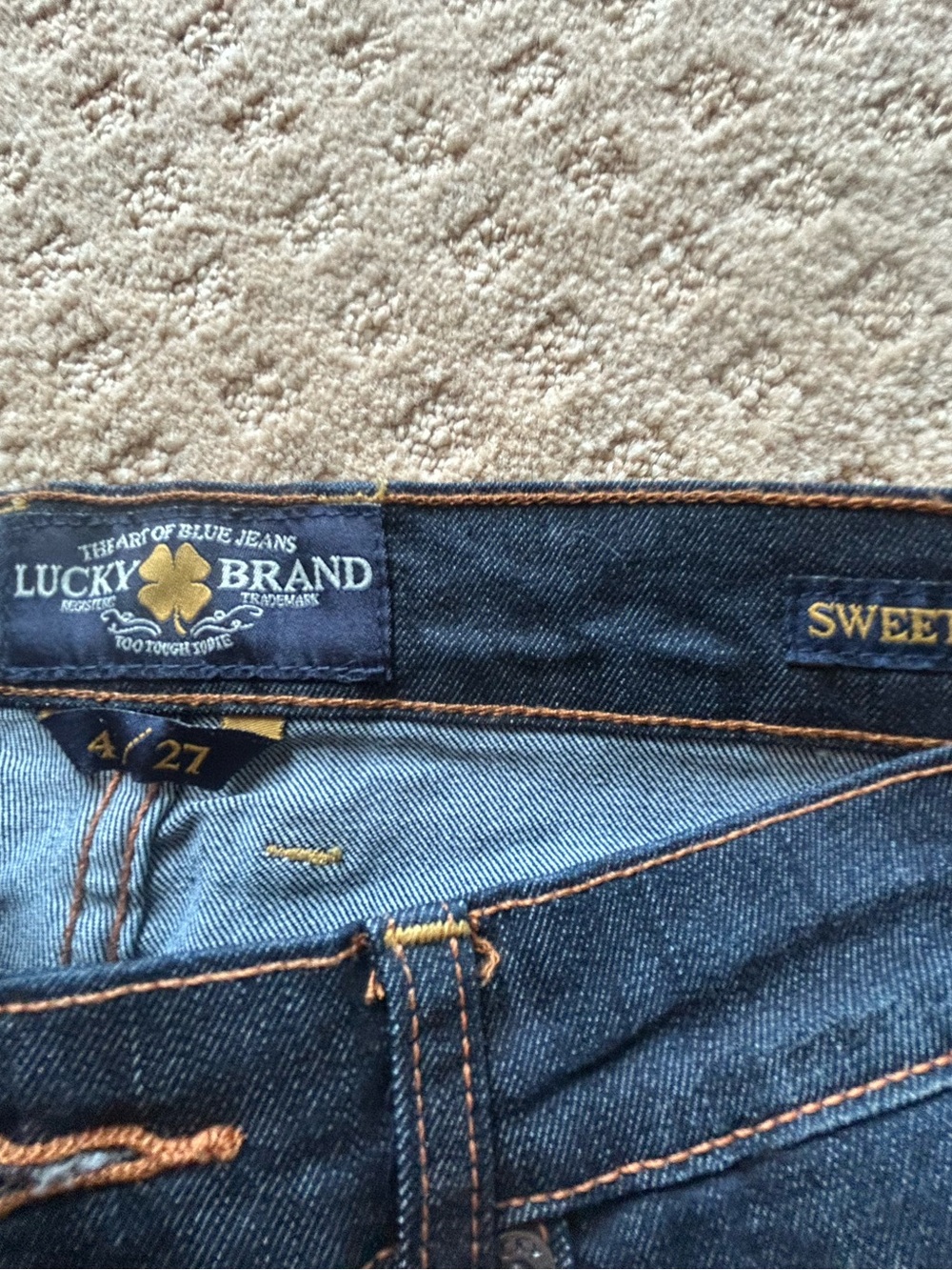 Lucky Brand Men’s Dark Blue Slim Jeans with Contrast Stitching